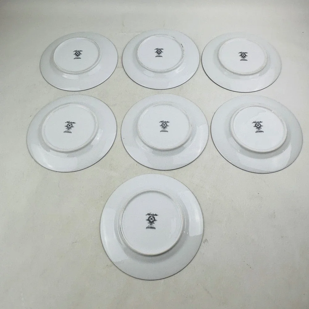Noritake Savannah Bread Butter Plate Set of 7 Floral Platinum‎ Rim Japan